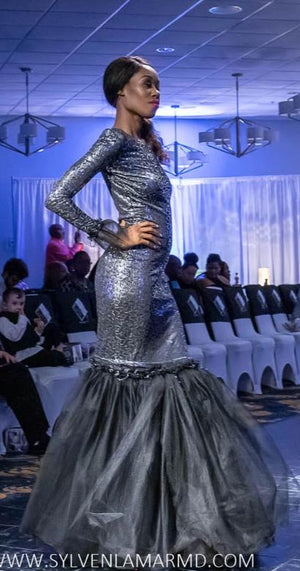 Evening Glow Mermaid Dress with Sequins and Removable Tulle Skirt