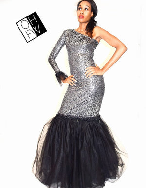 Evening Glow Mermaid Dress with Sequins and Removable Tulle Skirt
