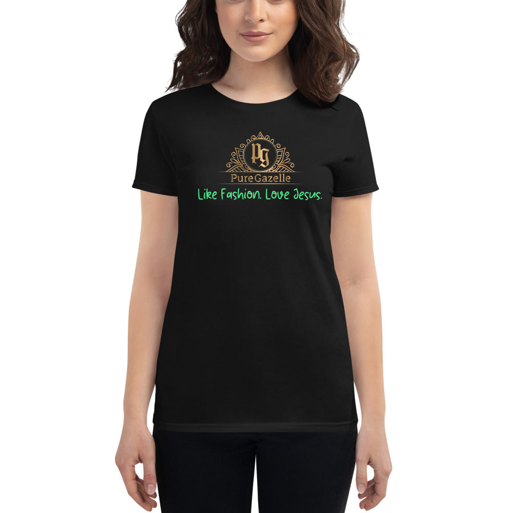 Women's short sleeve Pure Gazelle Logo Black with Green